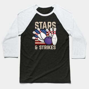 Stars and Strikes | Patriotic 4th of July Bowling Baseball T-Shirt